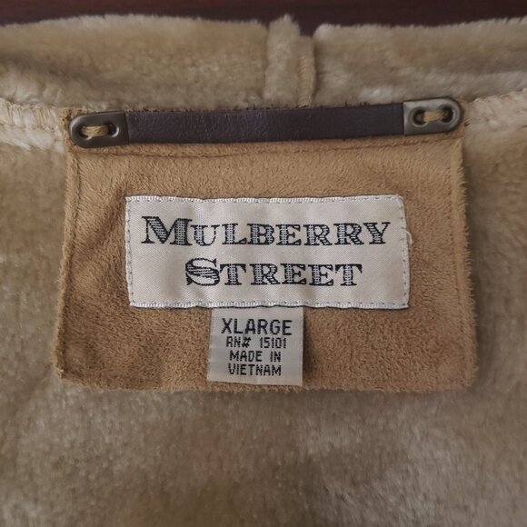 Mulberry Street Hooded Coat XL Faux Suede Faux Fur Lined Zip Vintage Camel Tan - Picture 9 of 9